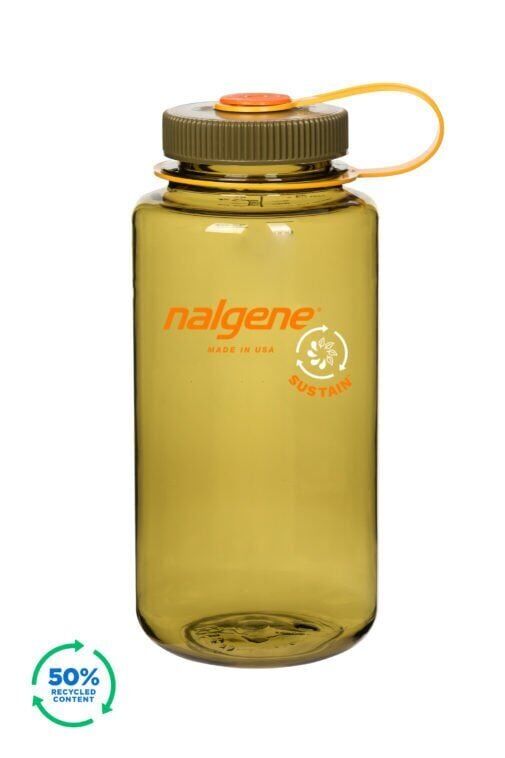 Nalgene Sustain 32 oz (1000 ml) Wide Mouth Water Bottle – Olive (Trout Green Tonları)
